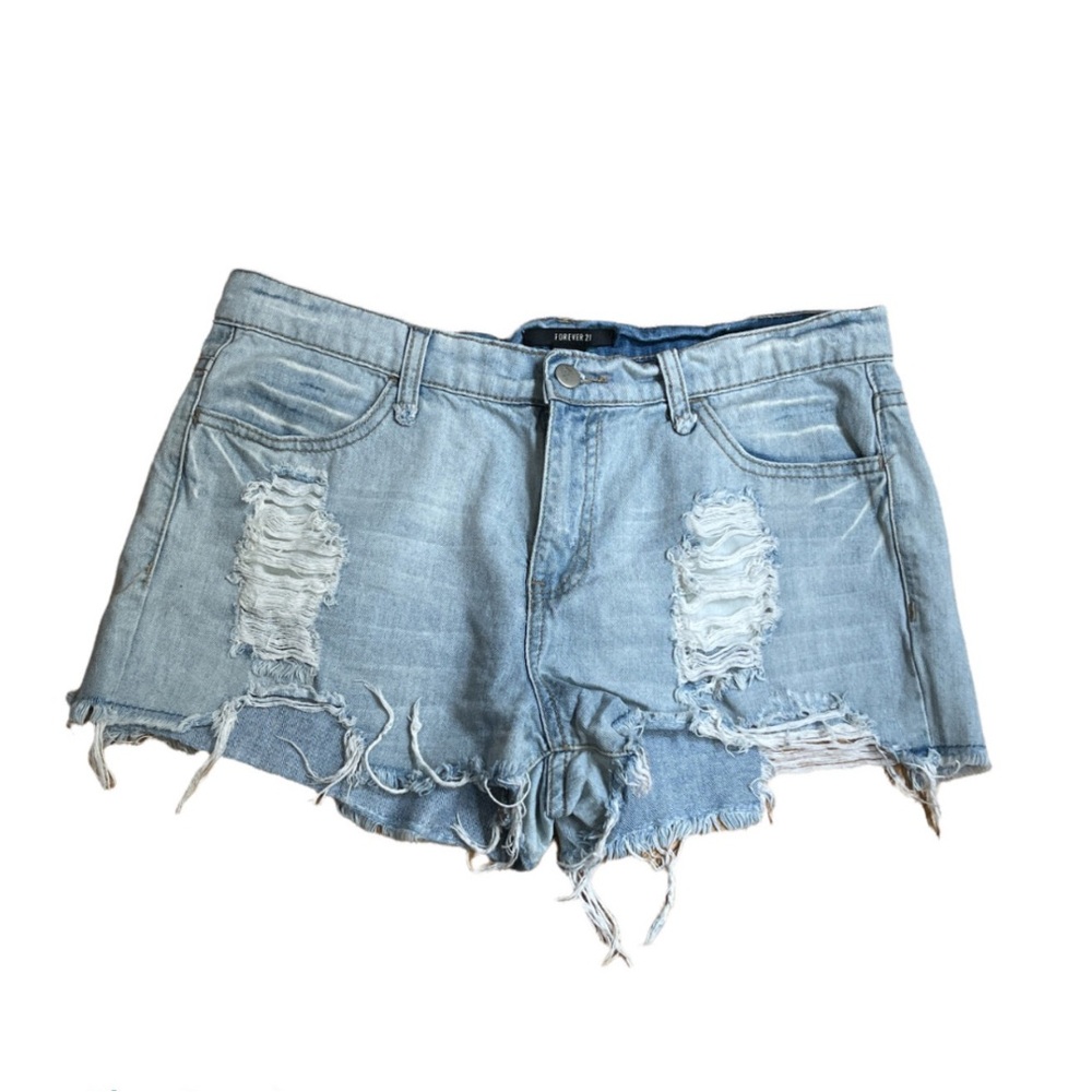forever 21 light wash ripped jean shorts